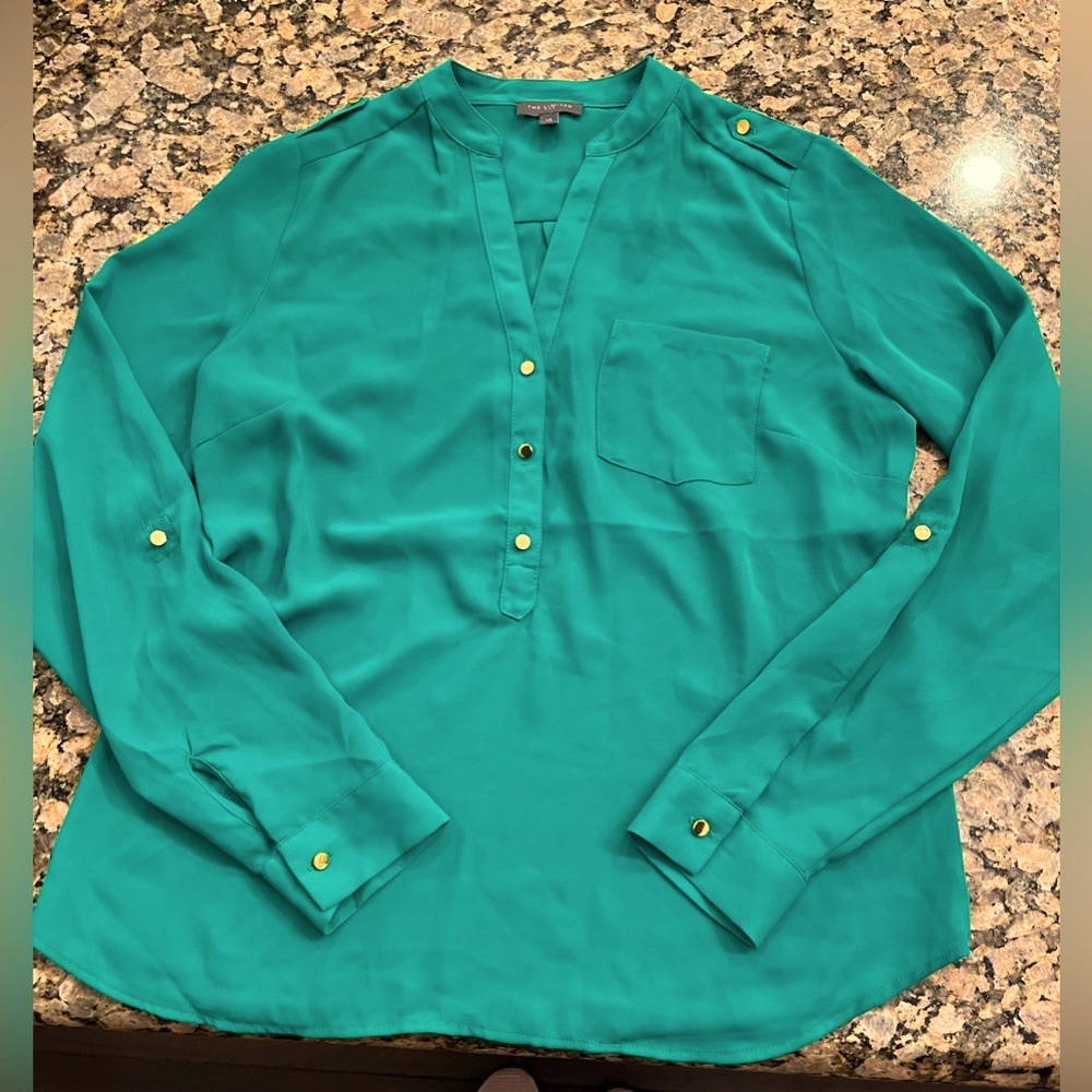 Emerald green button top blouse